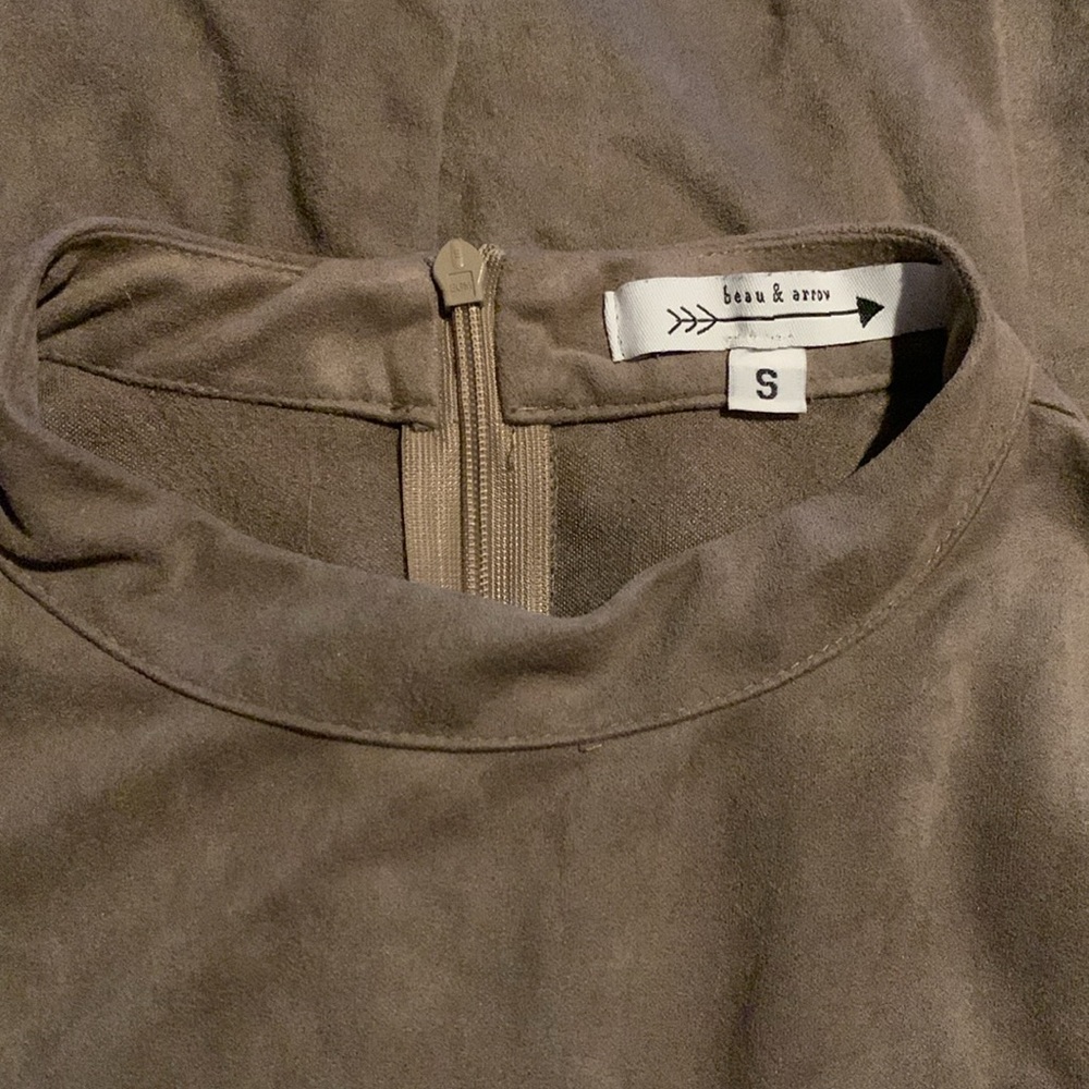 Small faux suede cut out sides peekaboo dress with back zipper, mock turtleneck - Picture 5 of 7